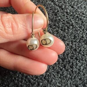 Dior Gold and Pearl Logo Earrings